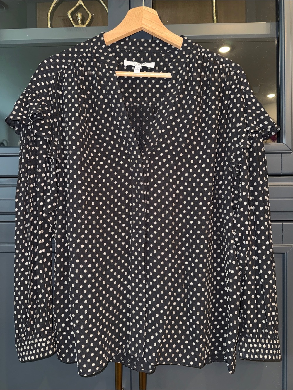 10 Crosby Derek Lam Black and White Printed V-Neck Blouse